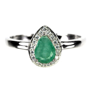 Unheated Pear Green Emerald 7x5mm Simulated Cz 925 Sterling Silver Ring Size 8