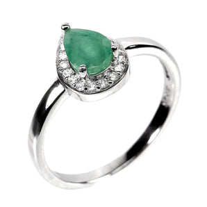 Unheated Pear Green Emerald 7x5mm Simulated Cz 925 Sterling Silver Ring Size 8