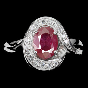 Heated Oval Ruby 8x6mm Simulated Cz White Gold Plate 925 Sterling Silver Ring 8