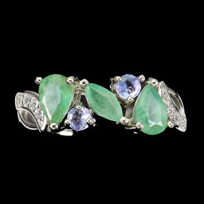 Unheated Pear Emerald 6x4mm Simulated Cz Tanzanite 925 Sterling Silver Ring Sz 8