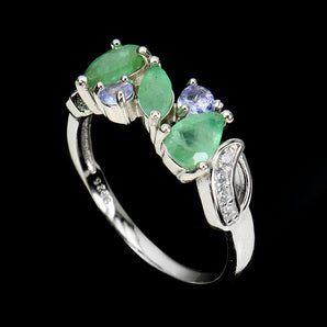 Unheated Pear Emerald 6x4mm Simulated Cz Tanzanite 925 Sterling Silver Ring Sz 8