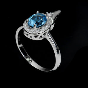 Irradiated Oval Swiss Blue Topaz 9x7mm Simulated Cz 925 Sterling Silver Ring 7.5