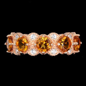 Unheated Round Yellow Citrine 5mm Simulated Cz 925 Sterling Silver Ring Size 8