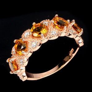 Unheated Round Yellow Citrine 5mm Simulated Cz 925 Sterling Silver Ring Size 8