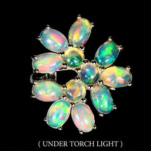 Unheated Oval Fire Opal Rainbow Full Flash 6x4mm 925 Sterling Silver Ring 7