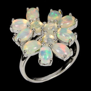 Unheated Oval Fire Opal Rainbow Full Flash 6x4mm 925 Sterling Silver Ring 7