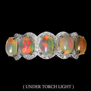 Unheated Oval Fire Opal Rainbow 6x4mm Simulated Cz 925 Sterling Silver Ring 7.5