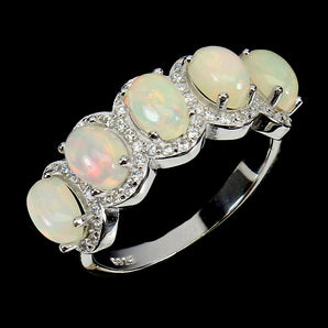 Unheated Oval Fire Opal Rainbow 6x4mm Simulated Cz 925 Sterling Silver Ring 7.5