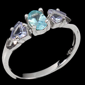 Unheated Pear Blue Apatite 6x4mm Tanzanite 925 Sterling Silver Ring Size 6.5