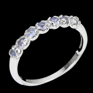 Unheated Round Blue Tanzanite 2.5mm White Gold Plate 925 Sterling Silver Ring