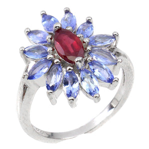 Heated Marquise Red Ruby 8x4mm Tanzanite 925 Sterling Silver Ring Size 7