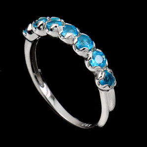 Unheated Round Apatite 3mm 14K White Gold Plate 925 Sterling Silver Ring Size 6