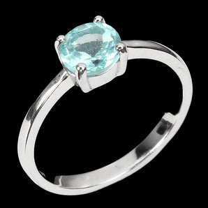 Unheated Round Blue Apatite 6mm White Gold Plate 925 Sterling Silver Ring 7