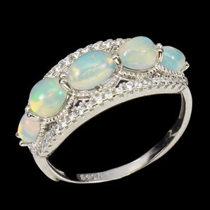 Unheated Oval Fire Opal Rainbow 6x4mm Simulated Cz 925 Sterling Silver Ring 8.5