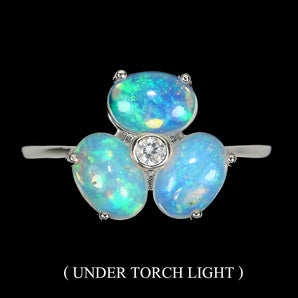 Unheated Oval Fire Opal Rainbow 7x5mm Simulated Cz 925 Sterling Silver Ring Sz 8