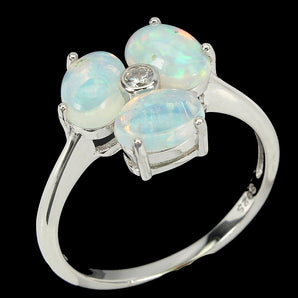 Unheated Oval Fire Opal Rainbow 7x5mm Simulated Cz 925 Sterling Silver Ring Sz 8