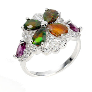 Clarity Enhanced Pear Black Opal Gems Simulated Cz 925 Sterling Silver Ring 8