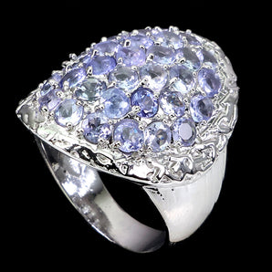 Unheated Round Tanzanite 3mm 14K White Gold Plate 925 Sterling Silver Ring 7.5