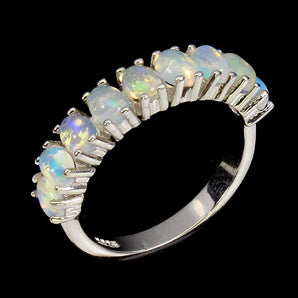 Unheated Oval Fire Opal Rainbow Full Flash 4x3mm 925 Sterling Silver Ring 8