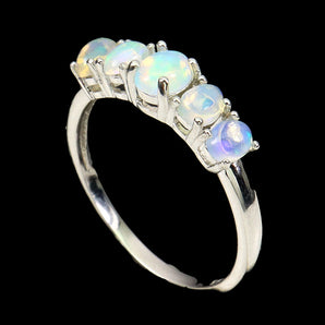 Unheated Oval Fire Opal Rainbow Full Flash 5x4mm 925 Sterling Silver Ring Sz 8.5