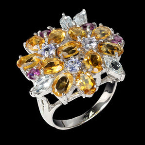 Unheated Oval Citrine 6x4mm Tanzanite Gems 925 Sterling Silver Flower Ring Sz 9