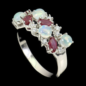 Unheated Round Fire Opal 4mm Ruby Simulated Cz 925 Sterling Silver Ring Size 9