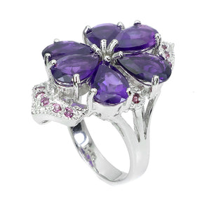 Unheated Pear Amethyst 8x6mm Rhodolite Garnet 925 Sterling Silver Ring Size 7