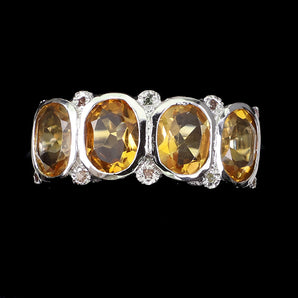 Unheated Oval Citrine 8x6mm Sapphire Diamond Cut 925 Sterling Silver Ring Sz 7