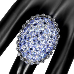 Unheated Round Tanzanite 3mm 14K White Gold Plate 925 Sterling Silver Ring 9.5