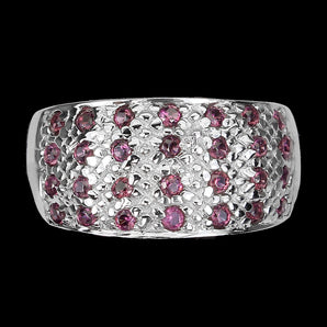 Unheated Round Pink Rhodolite Garnet 1.5mm 925 Sterling Silver Ring Size 8.5