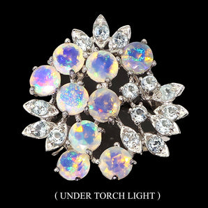 Unheated Round Fire Opal Rainbow 5mm Aquamarine 925 Sterling Silver Ring Sz 9.5