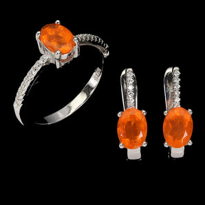 Clarity Enhanced Oval Orange Opal 7x5mm Simulated Cz 925 Sterling Silver Sets